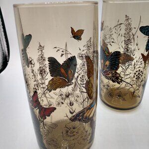 Vintage 70s Anchor Hocking Butterfly Smokey Brown Tea Glass Glasses - Lot of 4